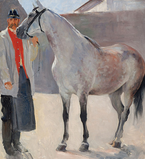 Jozef Hanula: Štúdia sivého koňa s pohoničom (1895). SNG