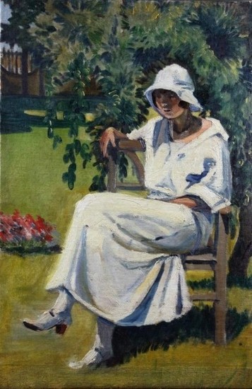 Margita Czóbelová: Sediaca žena v parku. Okolo 1925 – 1935. Archív výtvarného umenia SNG