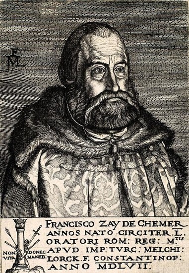 Melchior Lorck: Portrét vyslanca diplomatickej misie v Konštantínopole, kapitána riečneho loďstva Františka Zaya z Uhorovca.