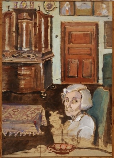 Margita Czóbelová: Autoportrét s cigaretou. Okolo 1960. Zbierka SNG
