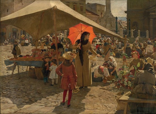 Dominik Skutecký: Trh v Banskej Bystrici (1889). Stredoslovenská galéria, Banská Bystrica