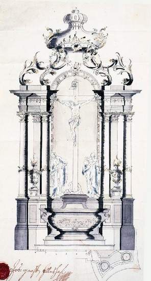 Gode: Návrh Oltára Ukrižovania pre Kostol Nanebevzdania Panny Márie. 1751 - 1752