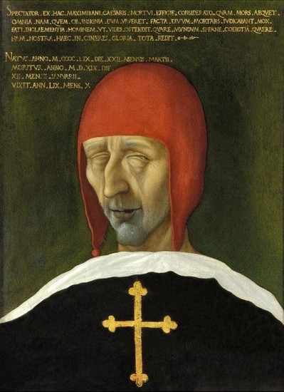 Nemecký alebo rakúsky maliar: Posmrtný portrét cisára Maximiliána I. Okolo 1519. Majetok Magyar Nemzeti Múzeum, Budapest