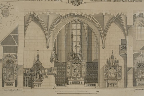 Koloman Storno st.: Kostol sv. Kataríny v Kremnici. Priečny rez. 1886. Storno Muzeum Sopron